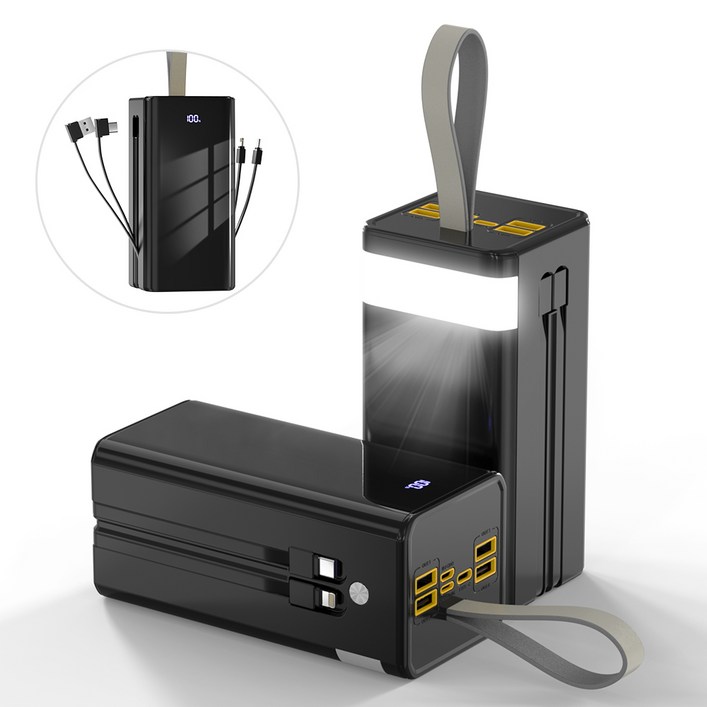 대용량 보조배터리 50000mAh 고속충전 PDQC3.0 일체형 휴대용 전원 여행용 캠핑용 파워뱅크, 블랙 대용량 보조배터리 50000mAh 고속충전 PDQC3.0 일체형 휴대용 전원 여행용 캠핑용 파워뱅크, 블랙