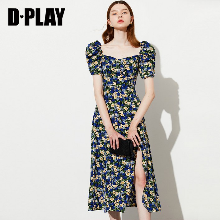 짐머원피스 DPLAY 데파라 여름 신품 그린 플라워 클래식 벌룬소매 슬림 스위트 프렌치 434178519