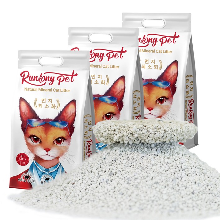 RUNLONG PET 고양이 모래 벤토나이트,오리지널 대용량 먼지없는 가는입자 캣 샌드, 6kg, 3개, 무향