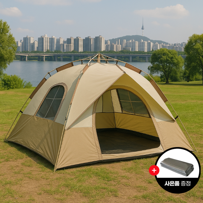 오콘토 원터치 텐트 피크닉 캠핑 야외 방수 휴대용 창문형 텐트, 4~6인용