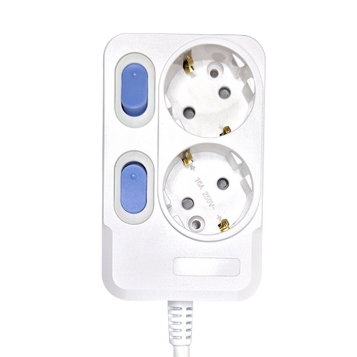국산 안전 가정용 사무용 전기연장선 접지 멀티 콘센트 개별 2구 멀티탭 16A, 화이트, 1개, 3m