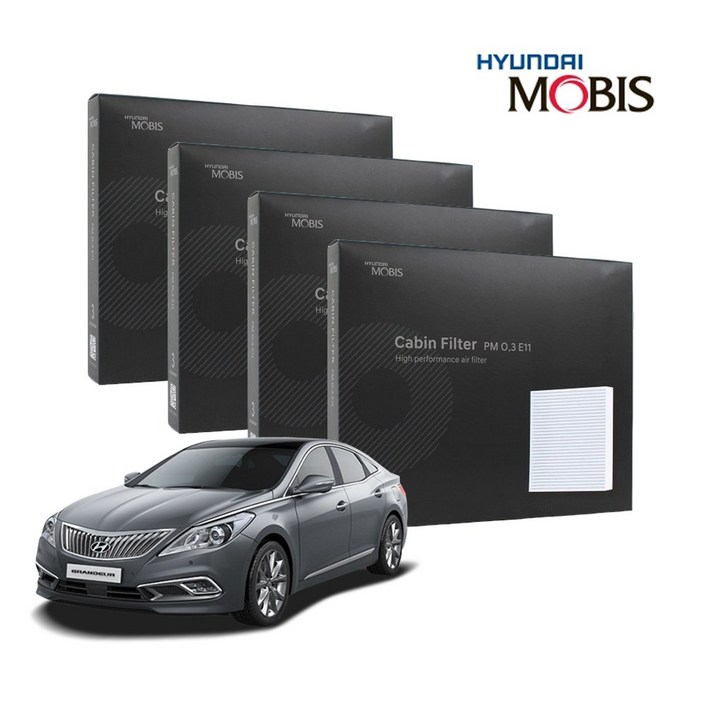 현대모비스 정품 프리미엄 에어컨필터 2년분 4개입 그랜저HG 전용 2011년2017년식 적용, 4개