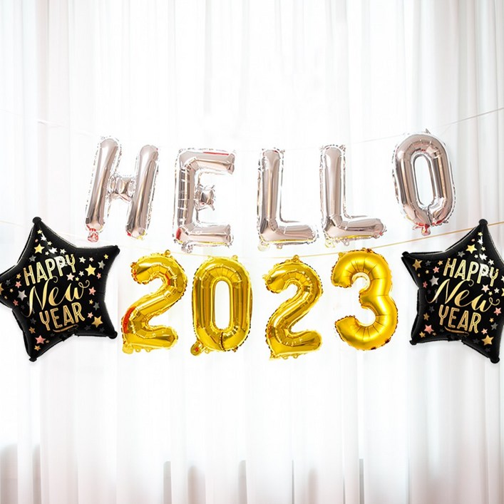 연말파티 hello 2023 goodbye 2022 헬로 굿바이 새해 숫자 파티 호일 송년회 연말 파티 풍선 세트
