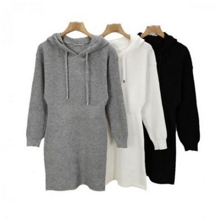 슬림핏 라인 골지 후드 니트 원피스 3color 여성 1004575