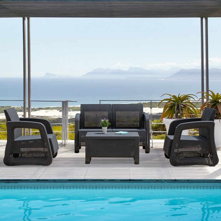 리베라 4인 야외 라탄 테이블 소파 세트 정원 실내 세트 카페 커피숍 루프탑 테이블 소파 의자