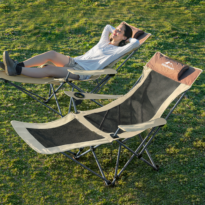 WildHeart 캠핑 4단 각도조절 캠핑의자 초경량 발받침대 사무실 차박용 리클라이너 야외 캠핑용품, 1개, 메쉬 크림화이트