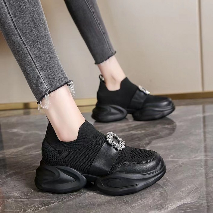 [달몽] 여성 키 높이 슈즈, 큐빅 장식 데일리 발편한 운동화 cc0098