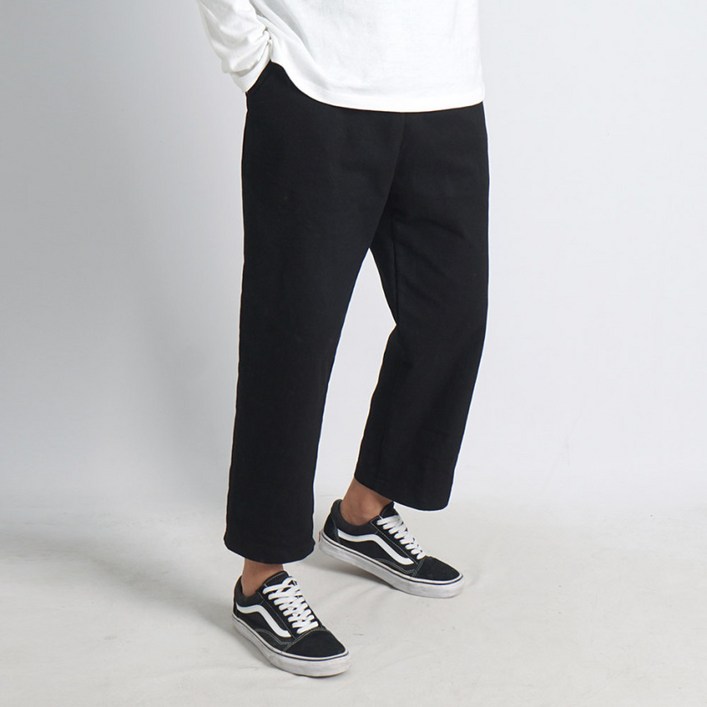 남자 면바지 밴딩팬츠 세미와이드 스판 9부 일자 빅사이즈 고무줄바지 면 워싱