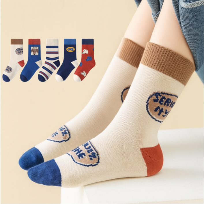 어반바스켓아동용 어린이 쿨독 중목 양말 5켤레 세트