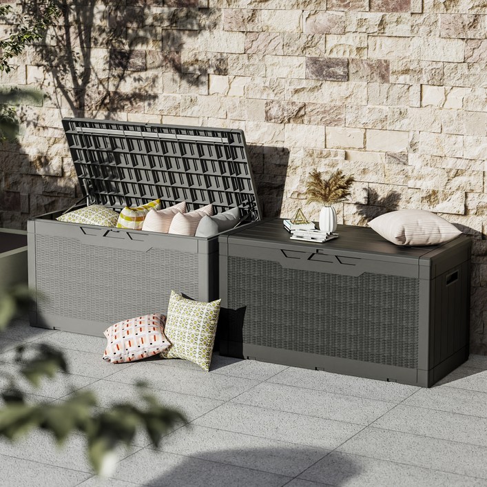 Homall 데크박스 실내 야외 캄핑 다용도 플라스틱 보관함 400L, 그레이