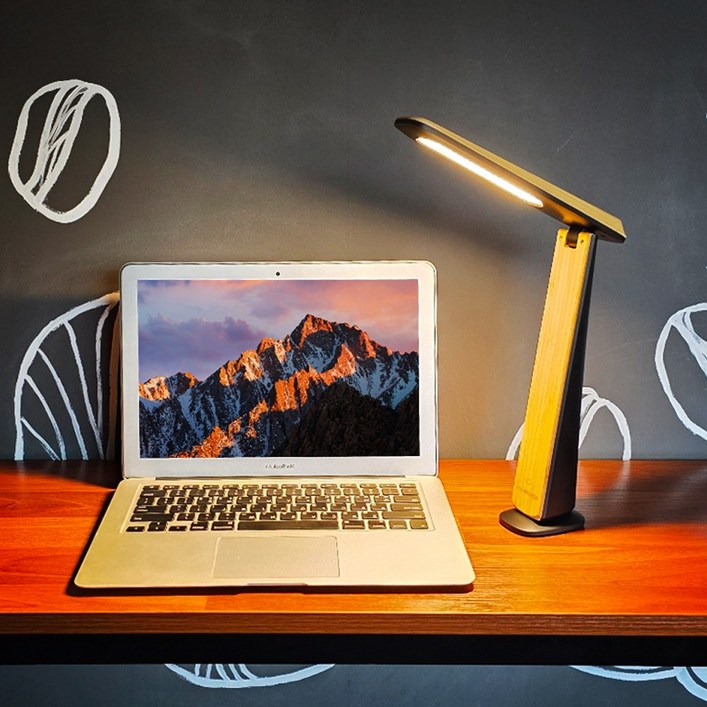 몬스터라이트 리얼 대나무 히카리 충전식 LED 책상 조명 스탠드, 천연대나무