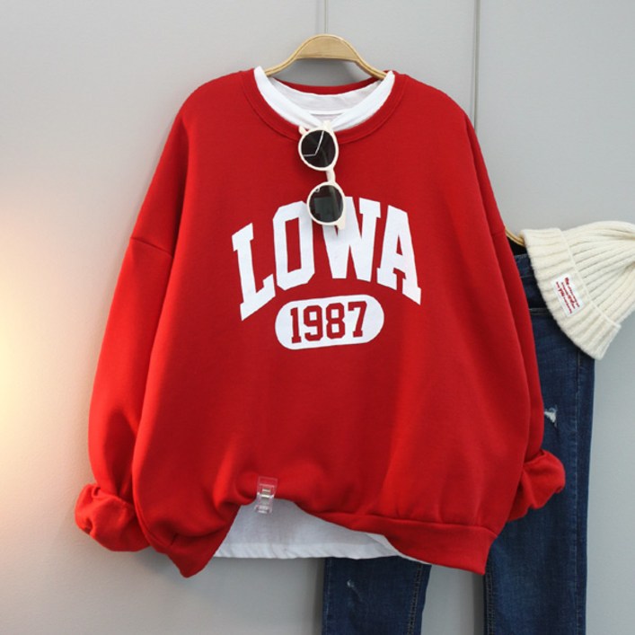 달콩 여성 빅사이즈 긴팔티 LOWA레터링오버핏맨투맨(기모)