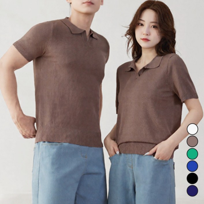 텐클로 빅사이즈85120까지 비스코스 카라 반팔 스판 니트 티셔츠