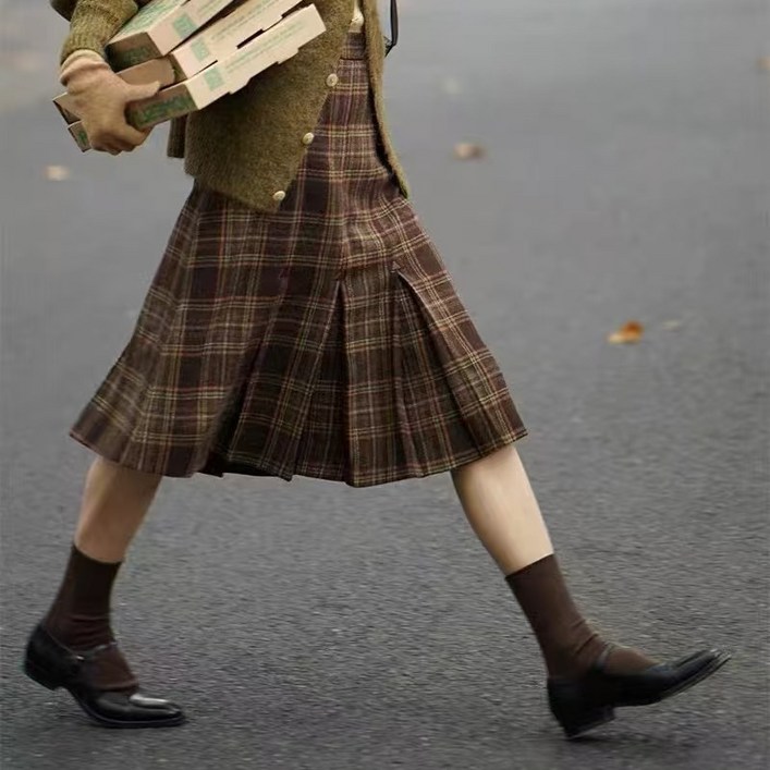 해피유통 여성 빈티지 체크 스쿨룩 체크 반신 스커트jhn