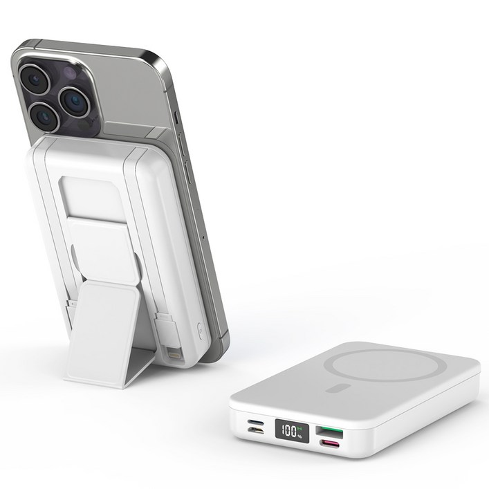 THOUSTA 맥세이프 호환 보조배터리 20000mAh 22.5W PD QC3.0 대용량 무선 고속충전 일체형 휴대용충전기, 하얀색, 1개
