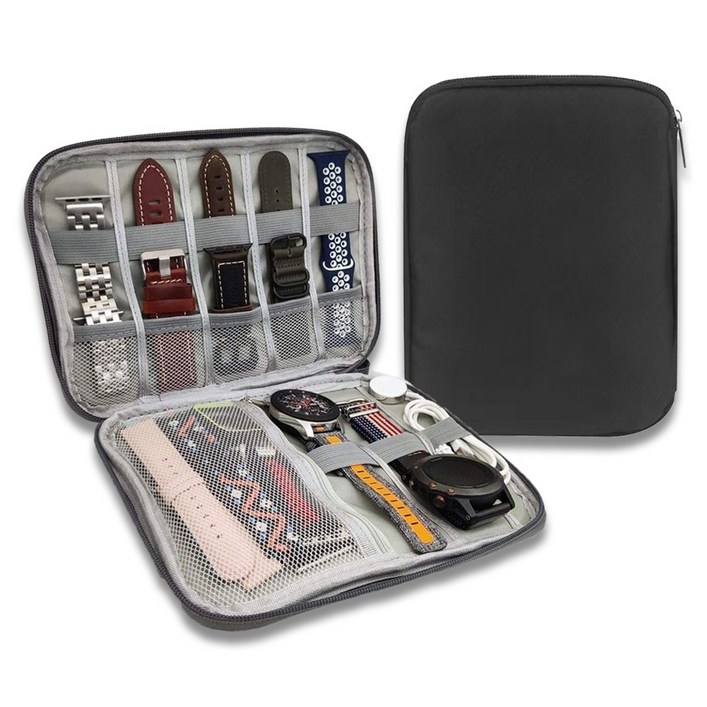 워치 스트랩 파우치 애플워치 갤럭시워치 시계줄 밴드 보관함, 블랙, 1개