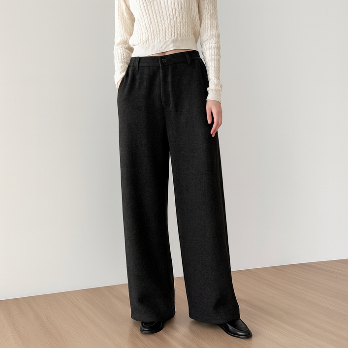 디어스킨 여성 와이드 팬츠 밴딩 슬랙스 니트 정장 바지