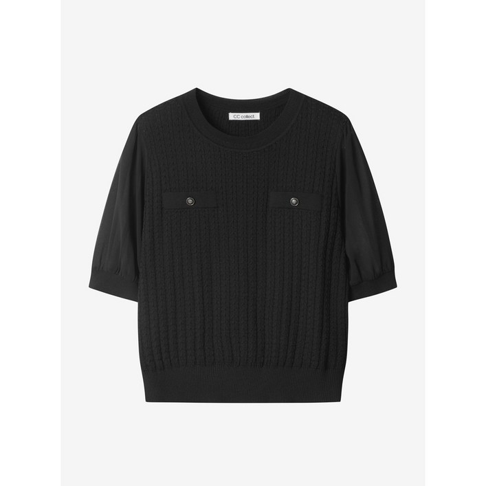 씨씨콜렉트 중계점 텍스처블록 퍼프슬리브 니트 탑 E252KSK142