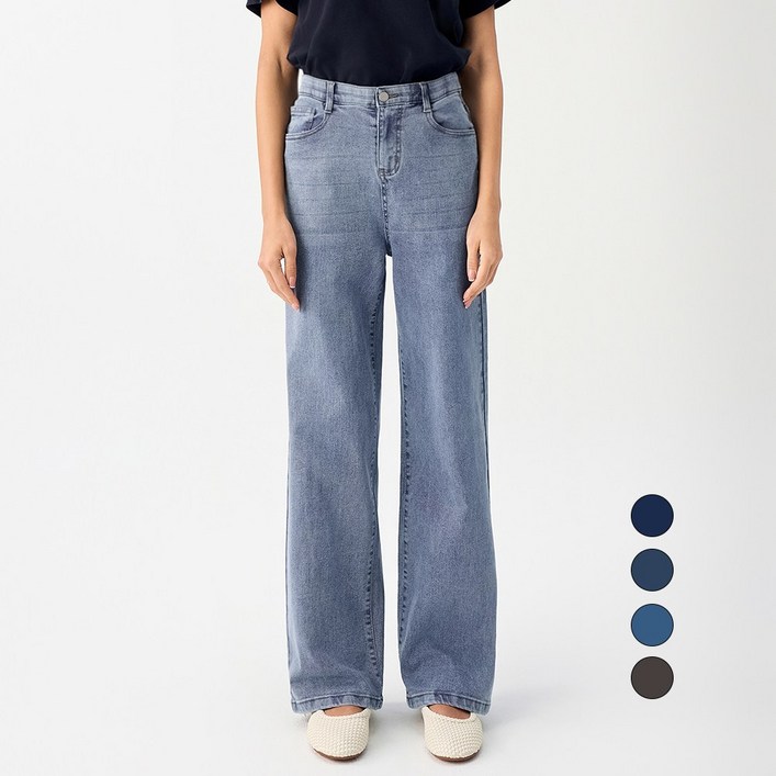 엘블로썸 여성 숏,기본,롱 스판 와이드 허리편한 히든밴드 청바지