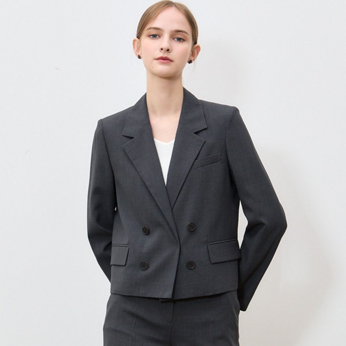 [정품] [쉬즈미스(SHESMISS)] 더블 브레스티드 크롭 자켓+크링클 써머 슬랙스 2종세트 (택가격: 476000원) 지금입기좋은 데일리