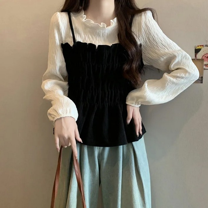 SX4158 셔링 레이어드 블라우스