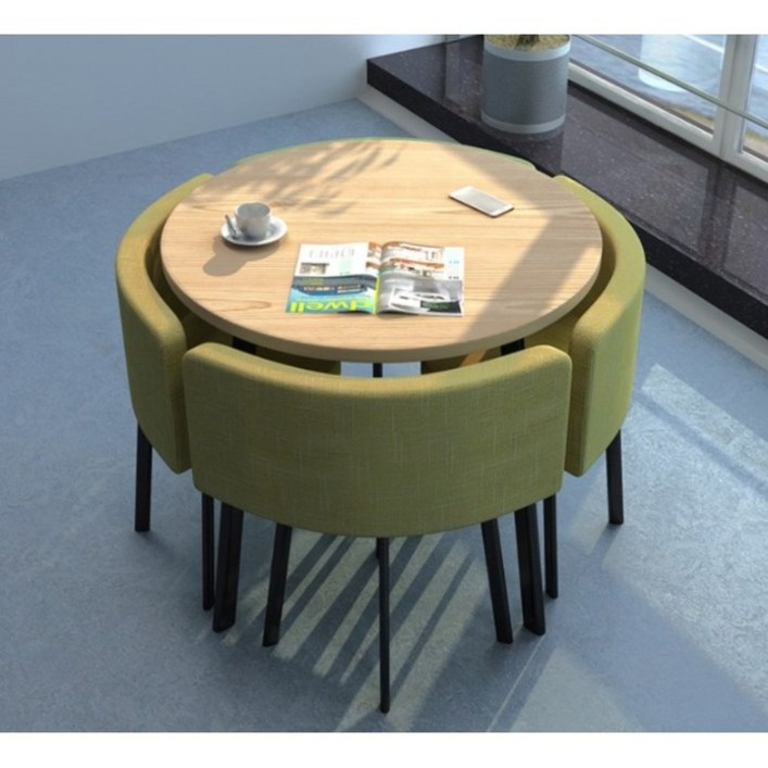 4인가족 화이트 원형 카페테이블세트 사각 라운드 식탁 세트 가정용 공간절약 조립식가구, AA - 쇼핑앤샵