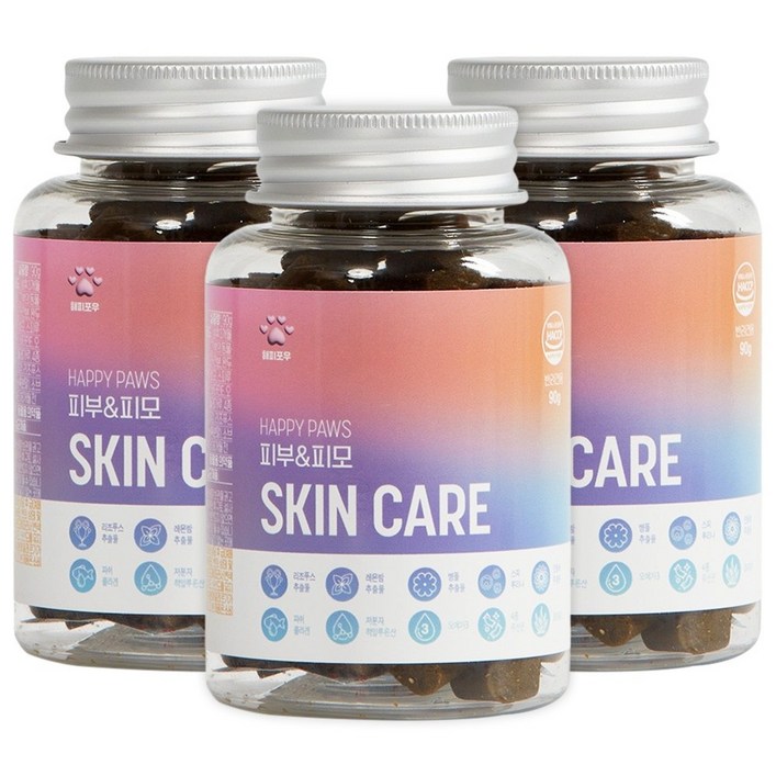 해피포우 강아지 피부 영양제, 3개, 피부피모, 90정