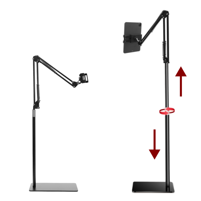개인공간 핸드폰 태블릿 스탠드 거치대 아이패드 175cm 높이조절 침대 누워서 대형, 블랙, 1개