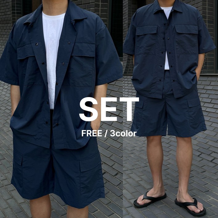 르위 나일론 세트 투포켓 데일리 반팔셔츠 반바지 남녀공용 트레이닝 운동복