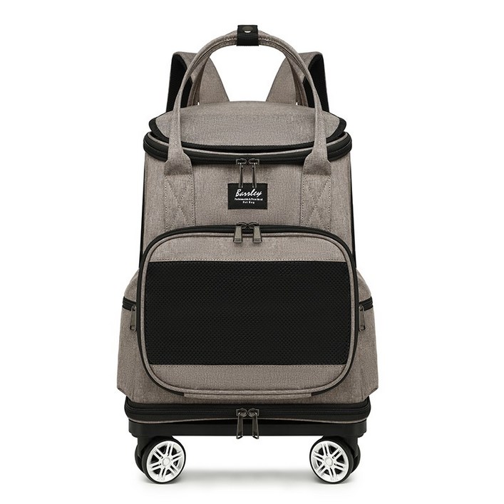 쭌스타 반려동물 이동가방 백팩 4륜 캐리어 접이식 분리형 고양이 강아지 이동장, 1개, 브라운