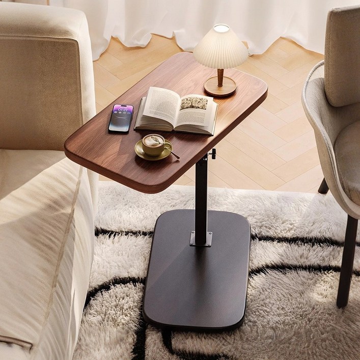라온프리 쇼파 높이조절 사이드 테이블, 월넛