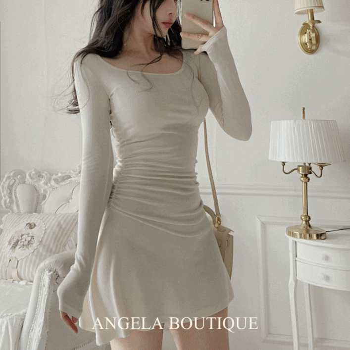 신상할인✨얇은 여리핏 라운드 셔링 미니 원피스 플레어 A라인 오프숄더 원피스