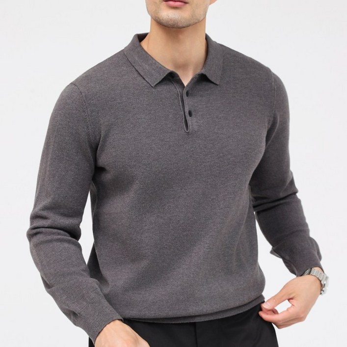 글리멜로 남자 부드러운 캐시미어 울 카라 니트 긴팔 티셔츠