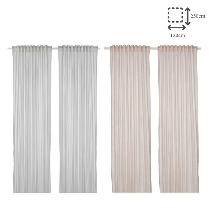 이케아 커튼 한쌍 120×250 빛조절 스트라이프 뷔모트