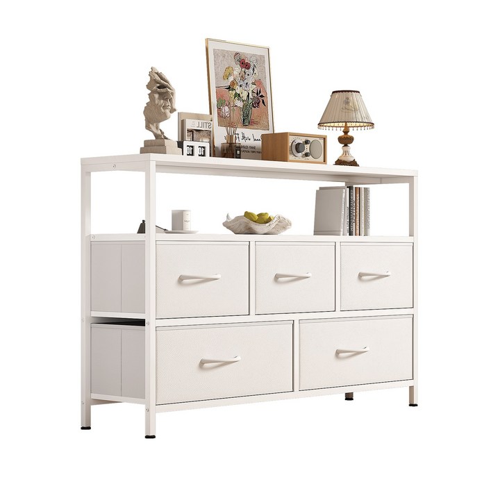 소웰홈 패브릭 3단5문 거실장 1000, 화이트