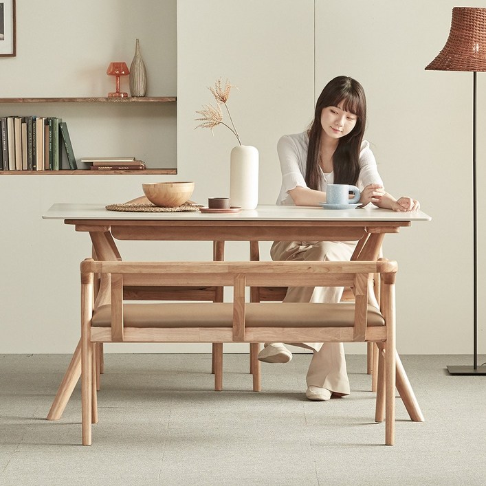 까르엠가구 모노 포세린 세라믹 원목 4인용 식탁세트