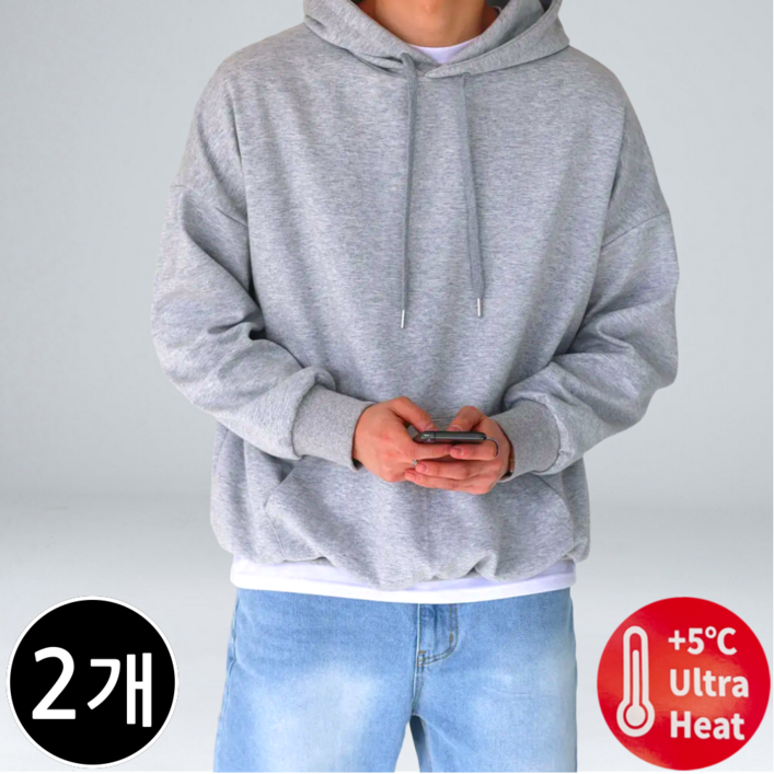1+1 남자 기모 후드티 겨울 오버핏 빅사이즈 긴팔 (6377-2)