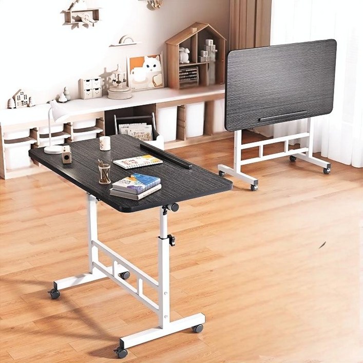 Anystar 이동식 접이식 테이블 높이 조절 소파, 침대 사이드테이블, 블랙