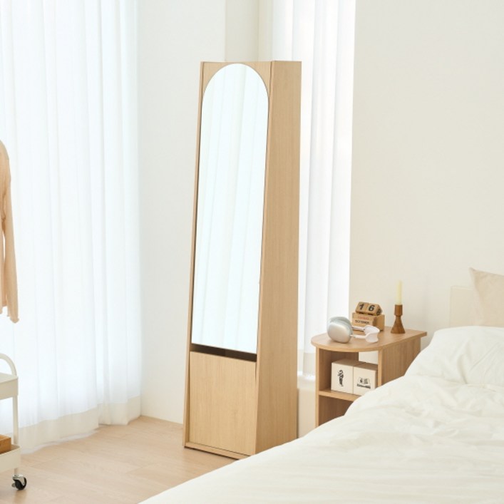 모노폴리오 루나 라운드 전신거울 수납 화장대, 오크 모노폴리오 루나 라운드 전신거울 수납 화장대, 오크