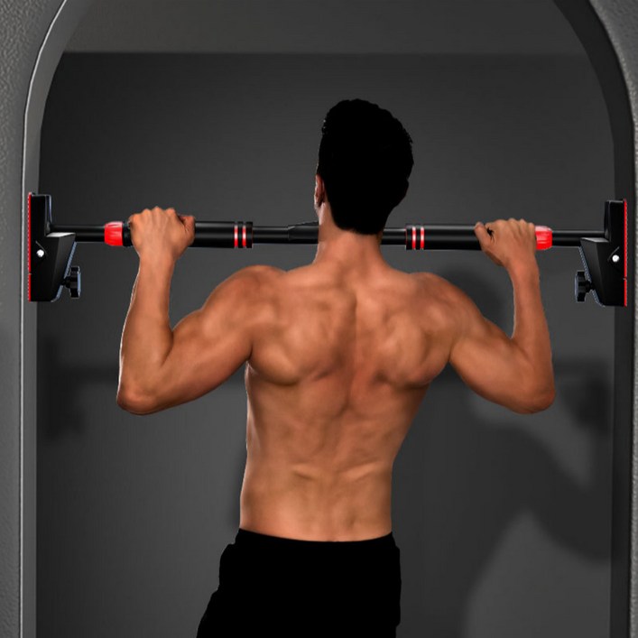 로미픽 강력고정 수평계 풀업바 턱걸이 문틀 철봉, 블랙레드