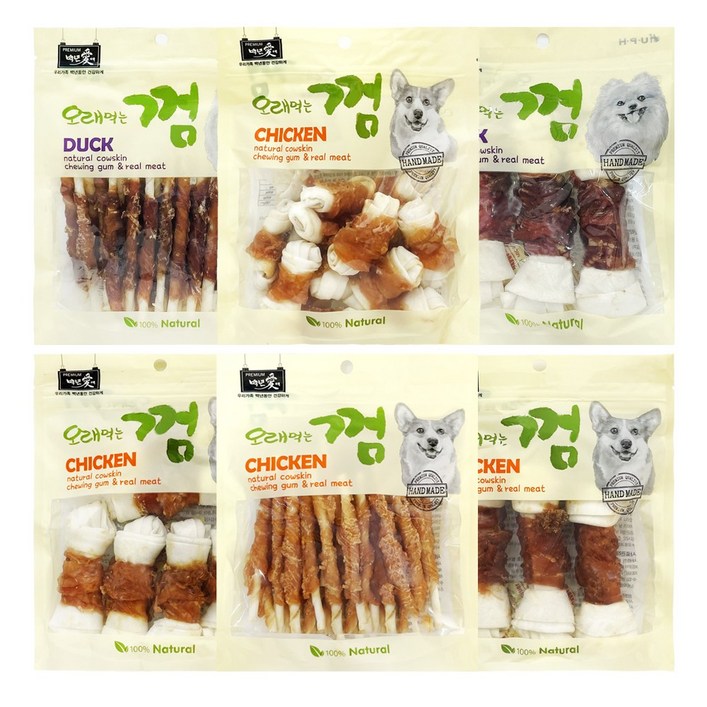 백년애 고기가 2배 이상 말린 오래먹는 개껌 강아지 간식 껌 치석 제거 2개 묶음, 2개