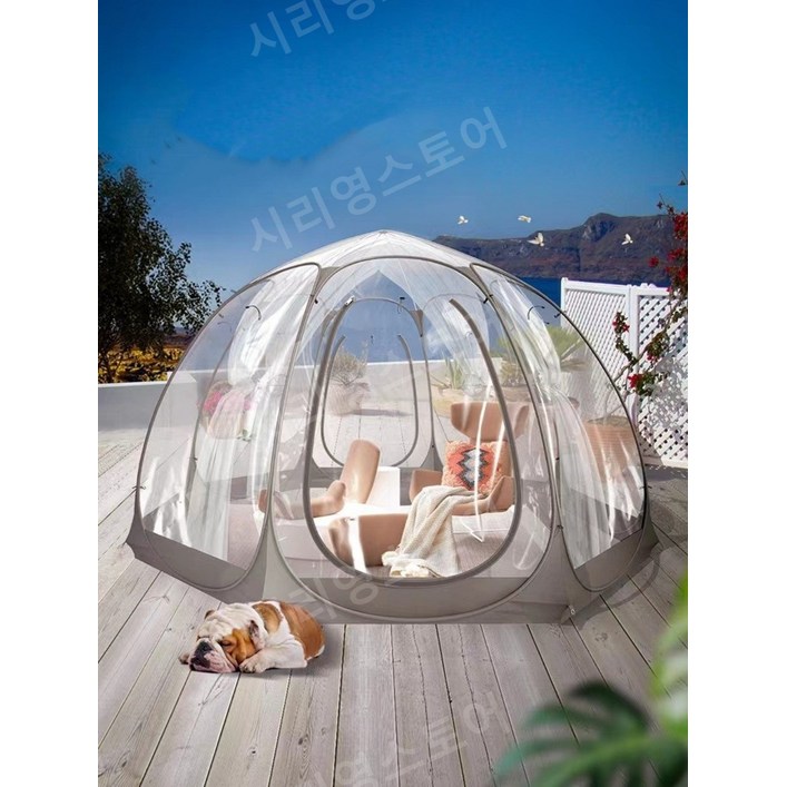 버블텐트 캠핑 에어 돔형 투명 이글루 옥상, 베이지베이스 3.0×3.0x2.05M 6면
