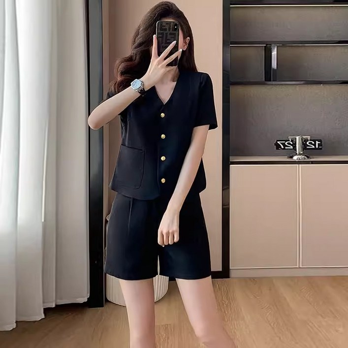 여름 여성 정장 세트 반팔 투피스 오피스룩 정장 자켓반바지 세트 데일리룩 상하세트