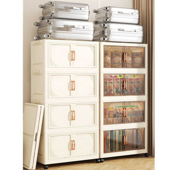 보코토 대용량 수납장 이동식 접이식 수납장 다용도 옷정리 리빙박스 4개, 반투명