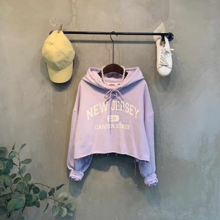 씨샵인더룸  뉴저지 레터링 크롭 커팅 후드 티셔츠 3color