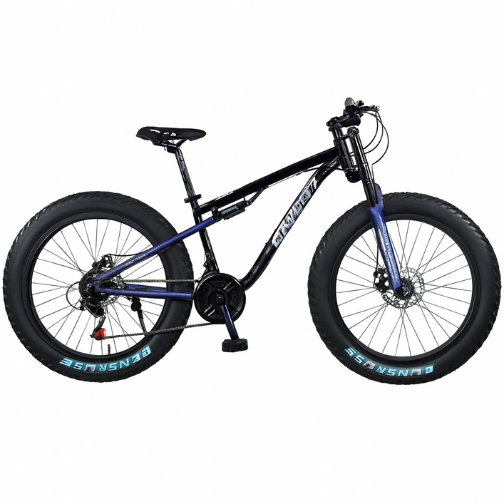 AVALON 팻바이크 풀샥 오프로드 MTB 산악자전거 고출력 광폭 타이어, 1개, 175cm, 블루블랙 26인치 스포크휠 x 7단