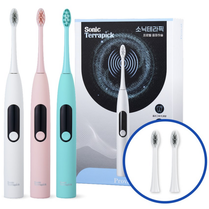치과약국추천 프로벨 음파전동칫솔 고급모델 5가지모드 방수 칫솔모2개, 2개, 민트민트, 소닉테라픽