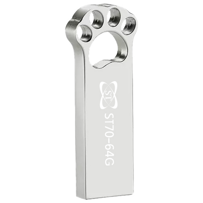 에스티원테크 ST70 USB 메모리 메탈재질 귀여운 고양이발바닥, 64GB, 실버