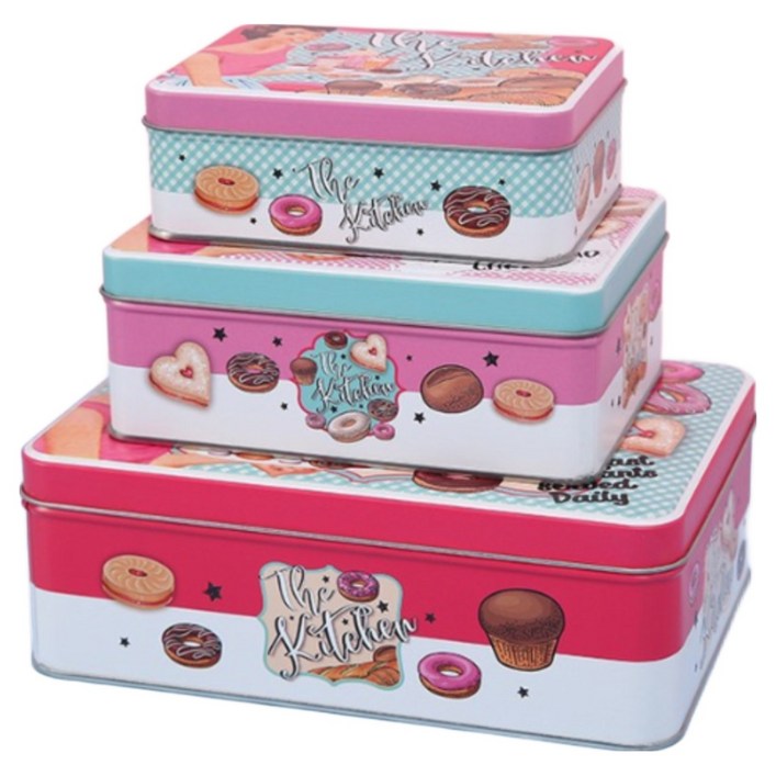 파스텔 레트로 다용도 틴 케이스 디저트 수납함 3P세트 보관함 인테리어 소품 디자인 상품