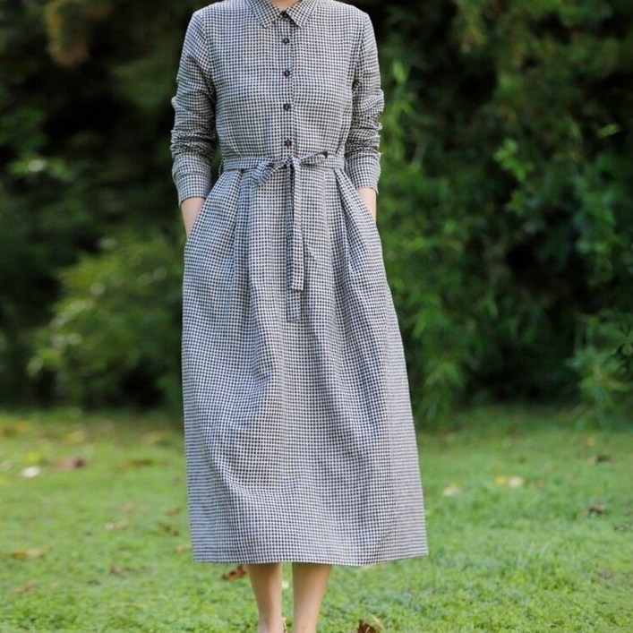 ZAJA 여성 캐주얼 체크 롱 원피스 바캉스룩 휴양지룩 특가세일